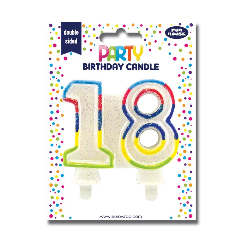 18th Birthday Number Candle Cake Topper | Multicoloured Glitter Effect