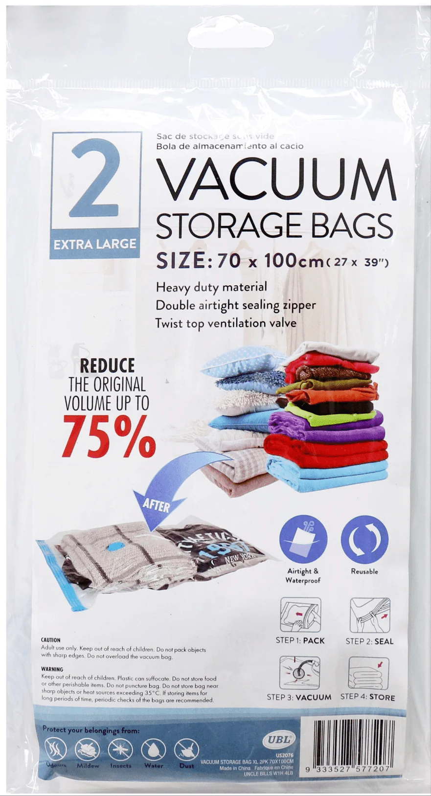 2Pk Extra Large Vacuum Storage Bag | 70 x 100cm - Image 3