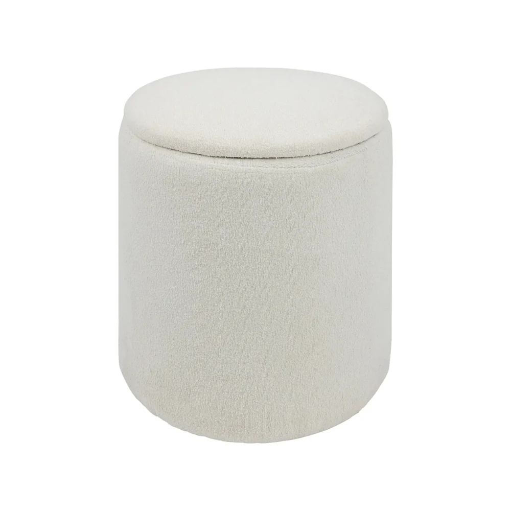 5FIVE Kaydi White Bouclé Storage Pouf Ottoman | Lift-Off Lid, Padded Top
