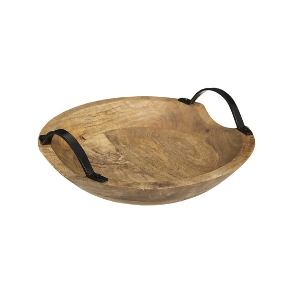 5FIVE Mango Wood Round Serving Bowl | 30cm, Dual Side Handles