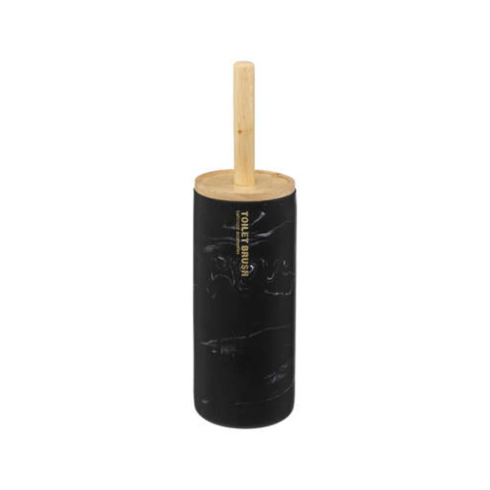 5FIVE Matte Black Toilet Brush Holder Set | 38cm, Wood-Look Handle