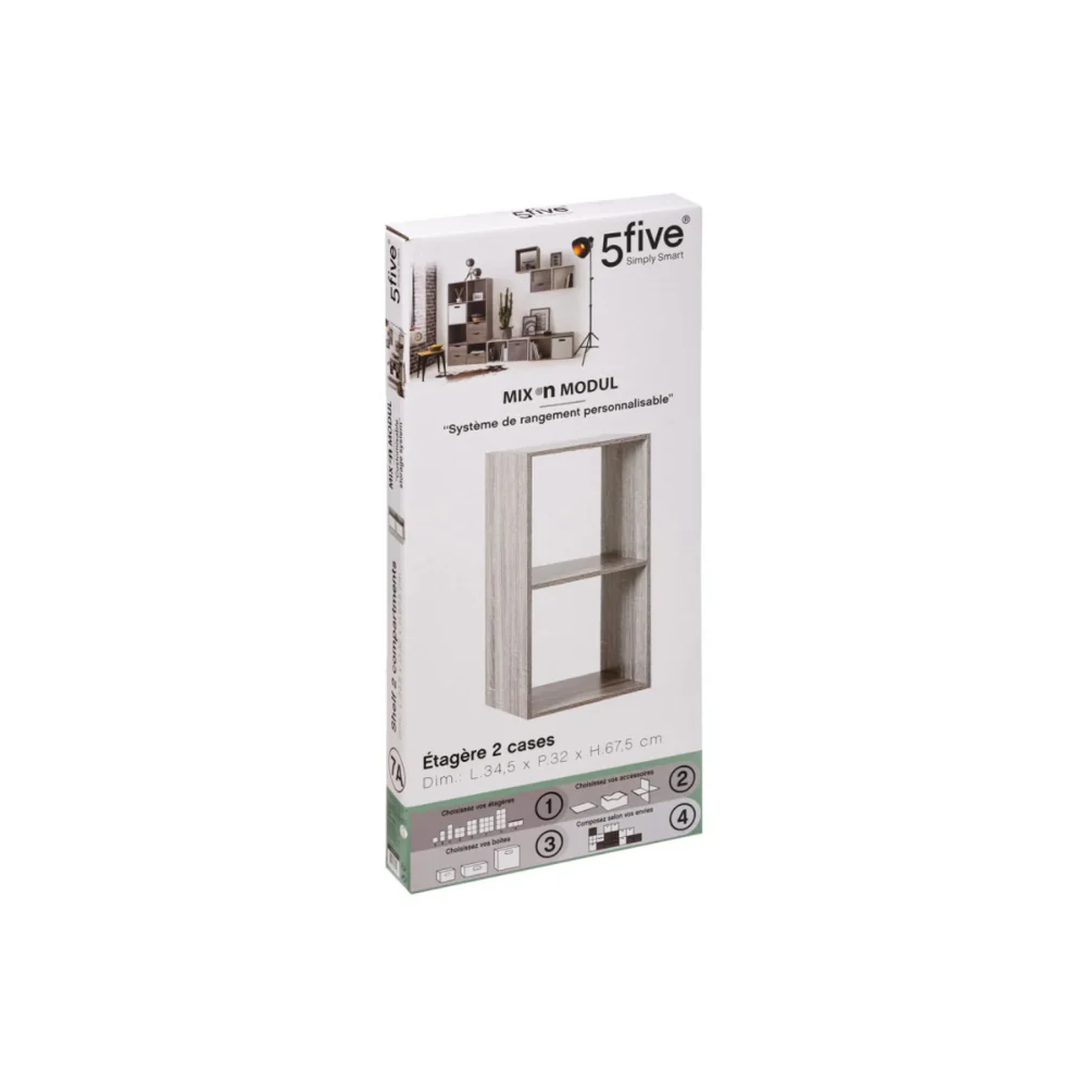 5FIVE Mix 'n Modul 2-Cube Shelf Unit | Grey, 34.5 x 32 x 67.5cm