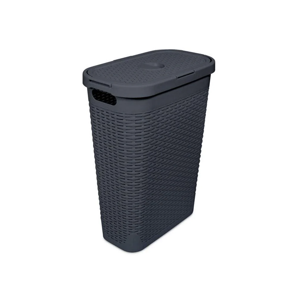 Addis Charcoal Rattan Effect Slim Laundry Hamper | 40L