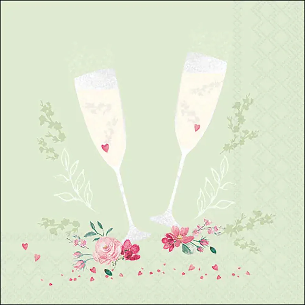 Ambiente Champagne Flute Motif Paper Napkins | Pastel Green, Floral