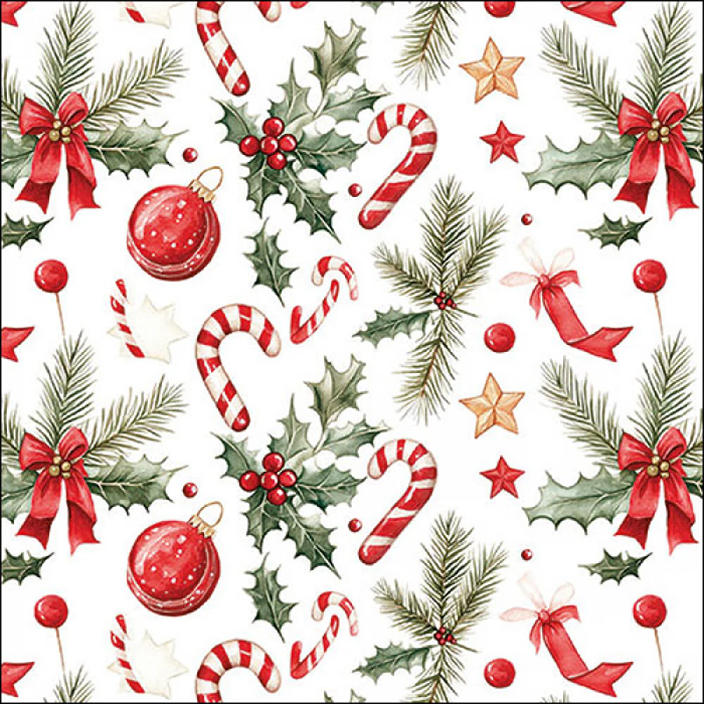 Ambiente Christmas Elements Paper Napkins | Pack of 20, Red and Green
