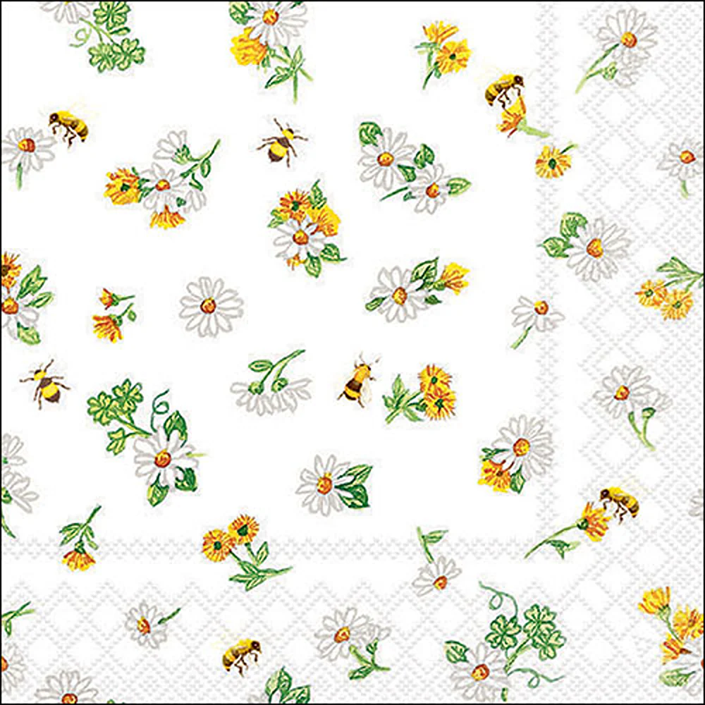 Ambiente Daisy and Bee All-Over White Paper Napkins | Pack of 20