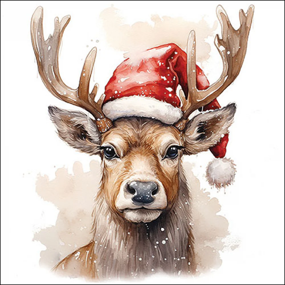 Ambiente Deer with Santa Hat White Paper Napkins | Pack of 20