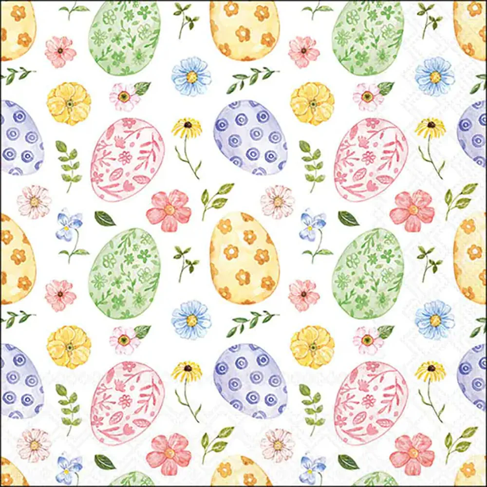 Ambiente Easter Eggs and Flowers Napkin | Pastel Watercolour on White