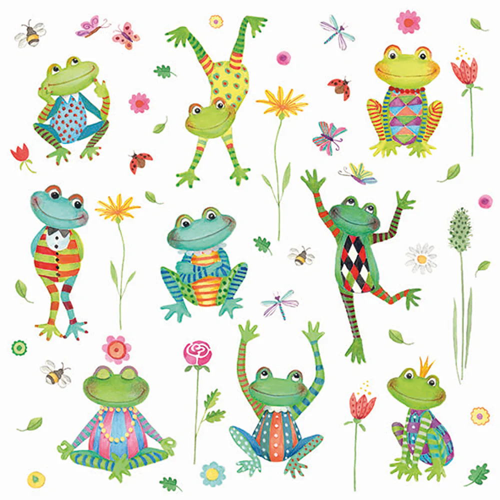 Ambiente Happy Frogs Paper Napkins | Pack of 20, Colourful Kids Design