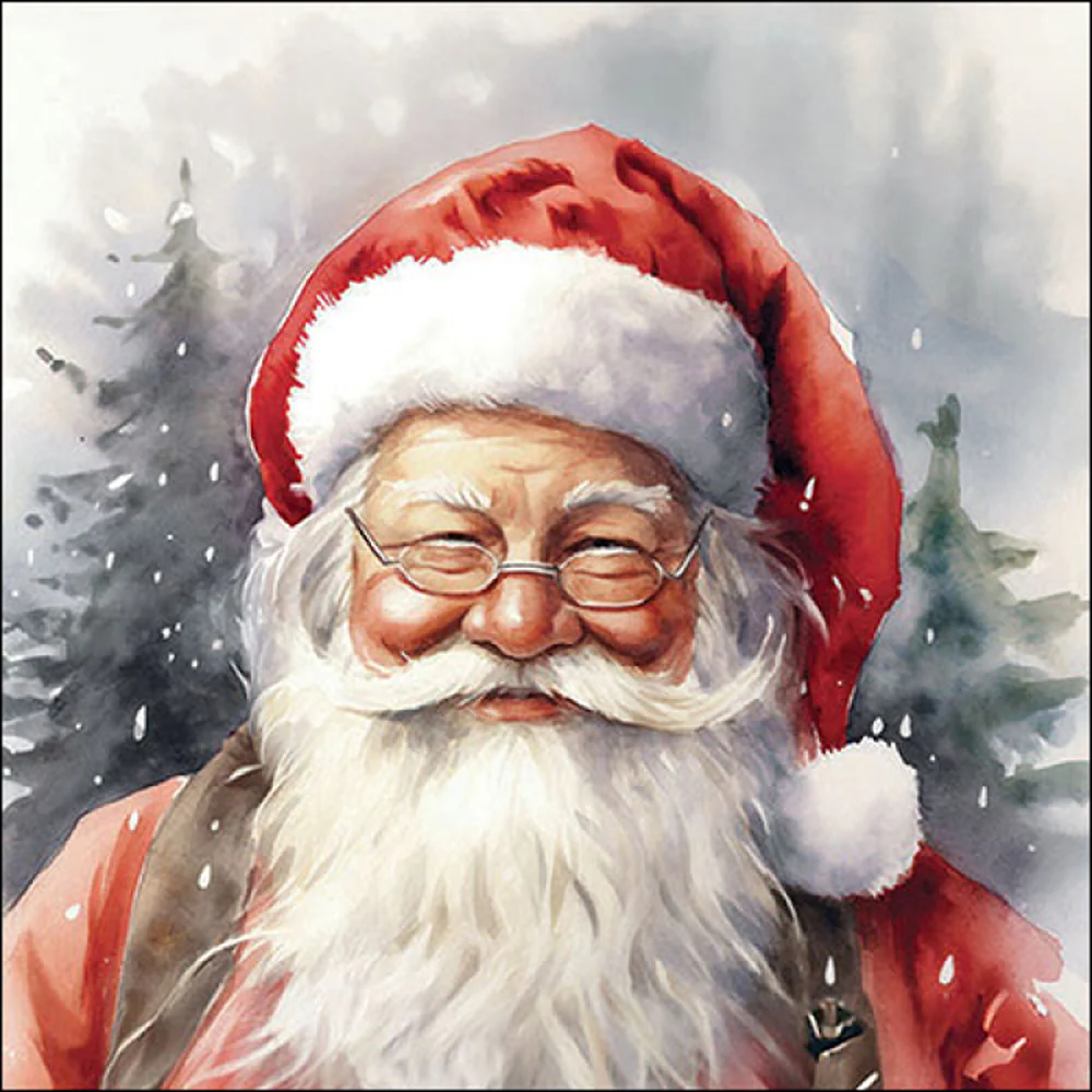 Ambiente Happy Santa Christmas Paper Napkins | Pack of 20, Watercolour Design