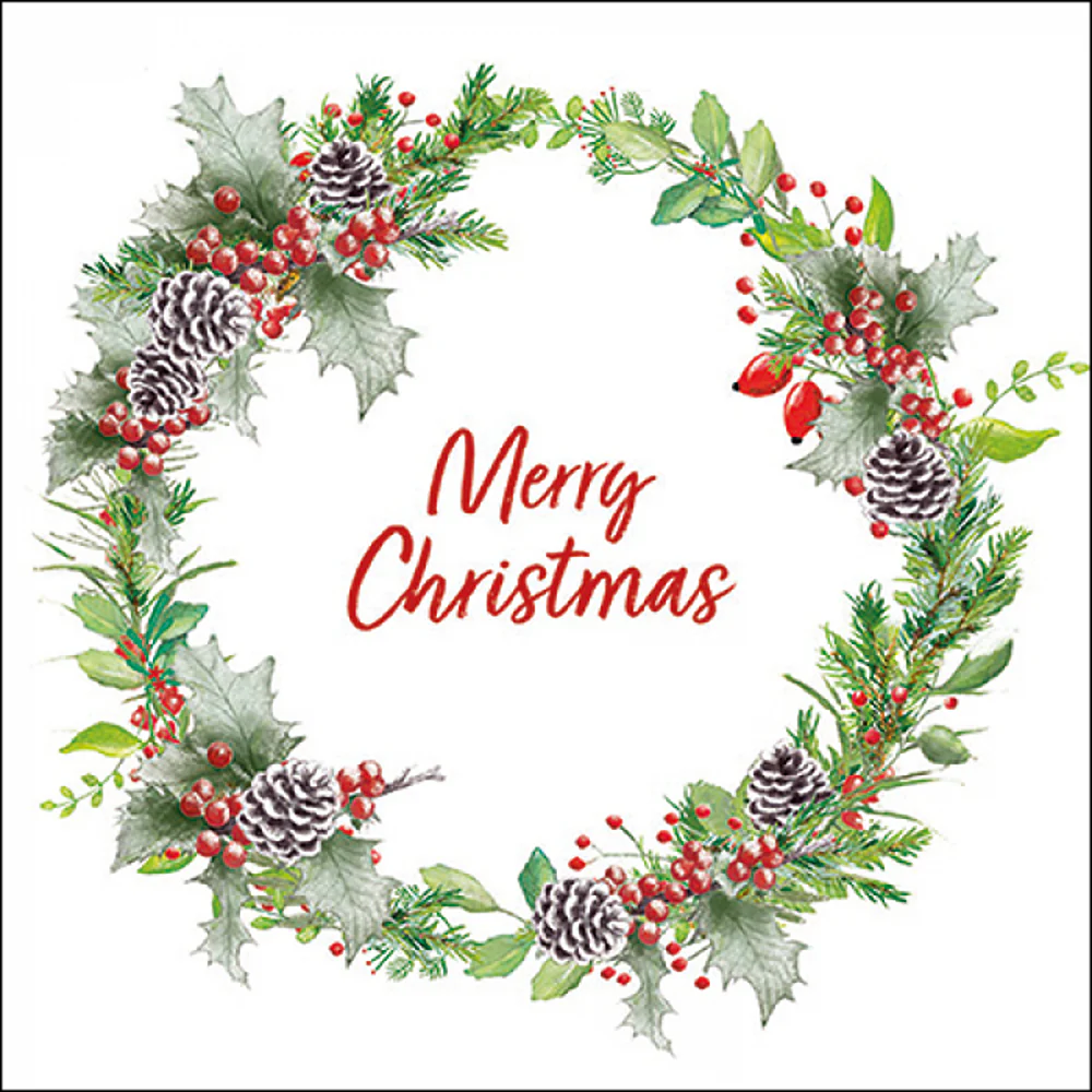 Ambiente Holiday Wreath White Napkin | Merry Christmas, Watercolour Design