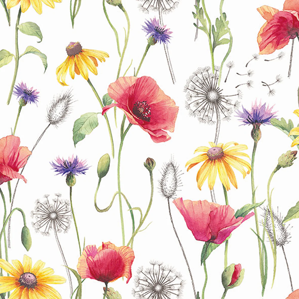 Ambiente Poppy Meadow Paper Napkins | Pack of 20, Wildflower Print