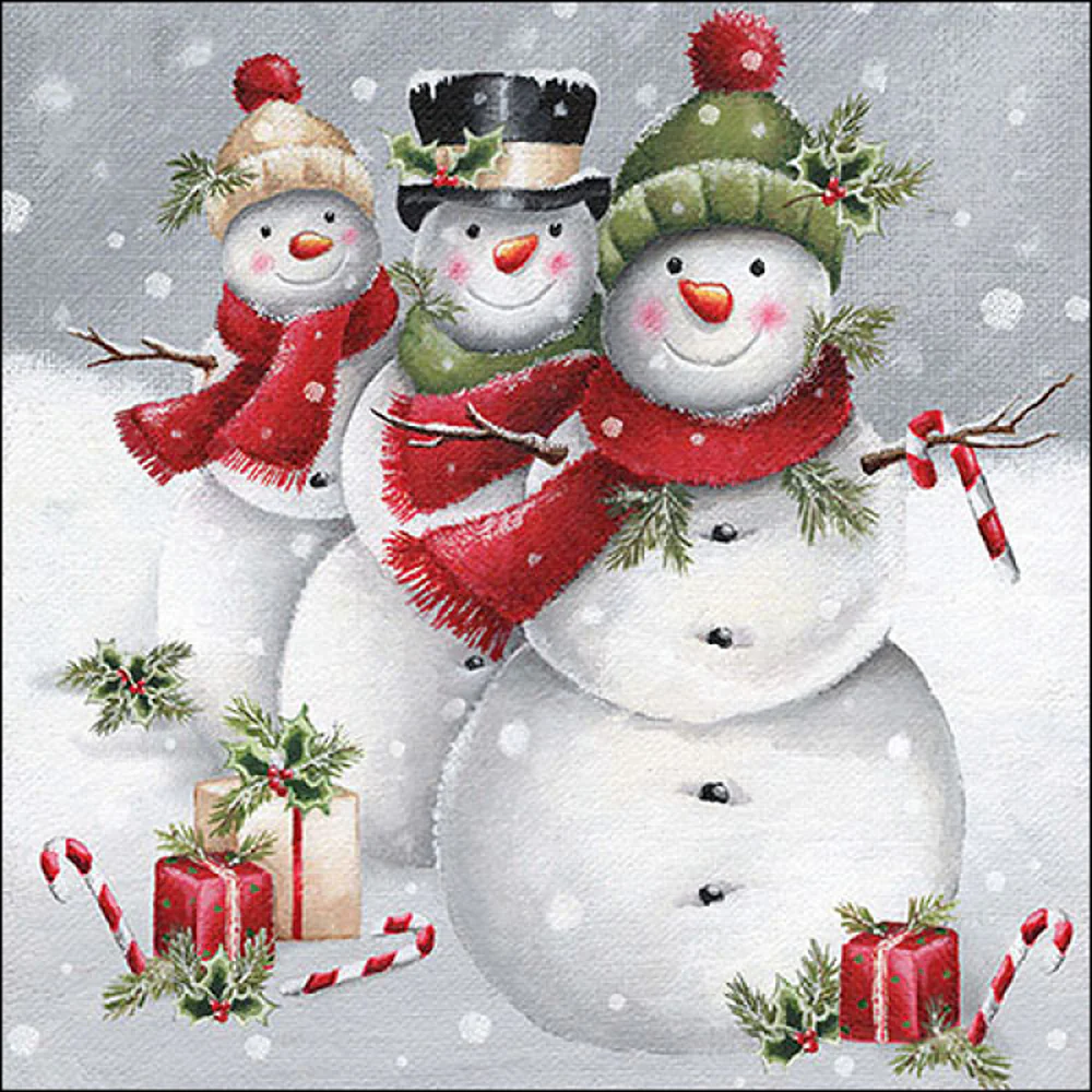 Ambiente Smiling Snowmen Christmas Napkins | Pack of 20, Red and Green