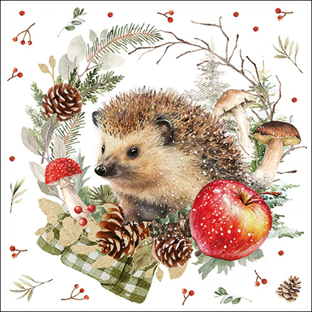 Ambiente Spikey Paper Napkins | Pack of 20, Hedgehog Woodland Design