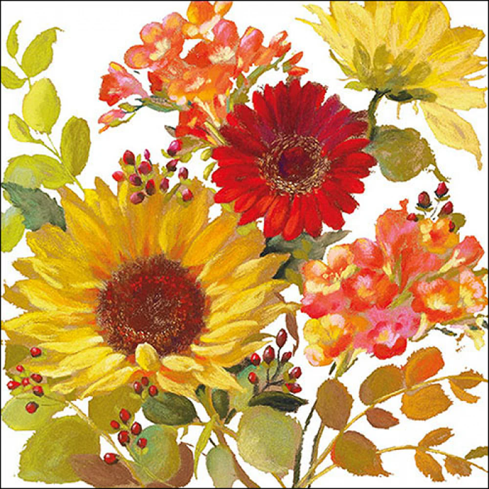 Ambiente Sunny Flowers Cream Floral Napkin | Sunflower and Gerbera Motif