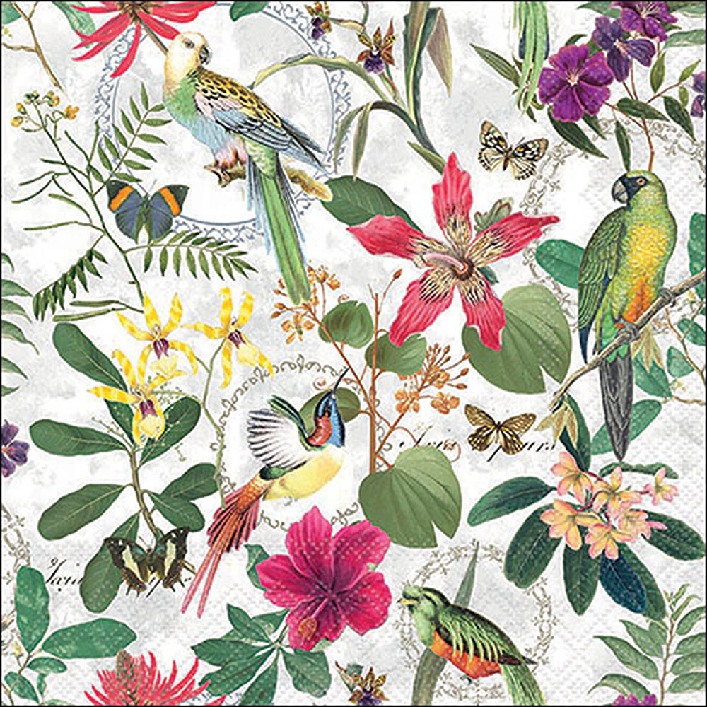 Ambiente Tropical Jungle Exotic Bird and Floral Paper Napkins | Pack of 20
