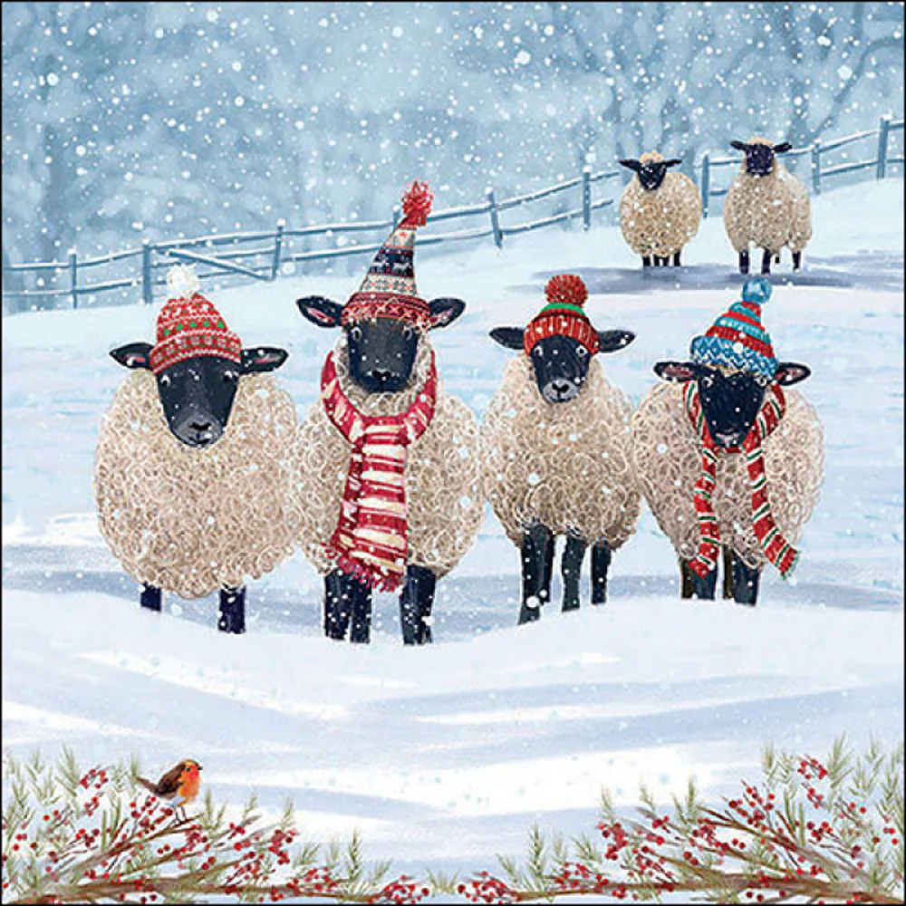 Ambiente Warm Winter Woolies Paper Napkins | Pack of 20, Winter Sheep