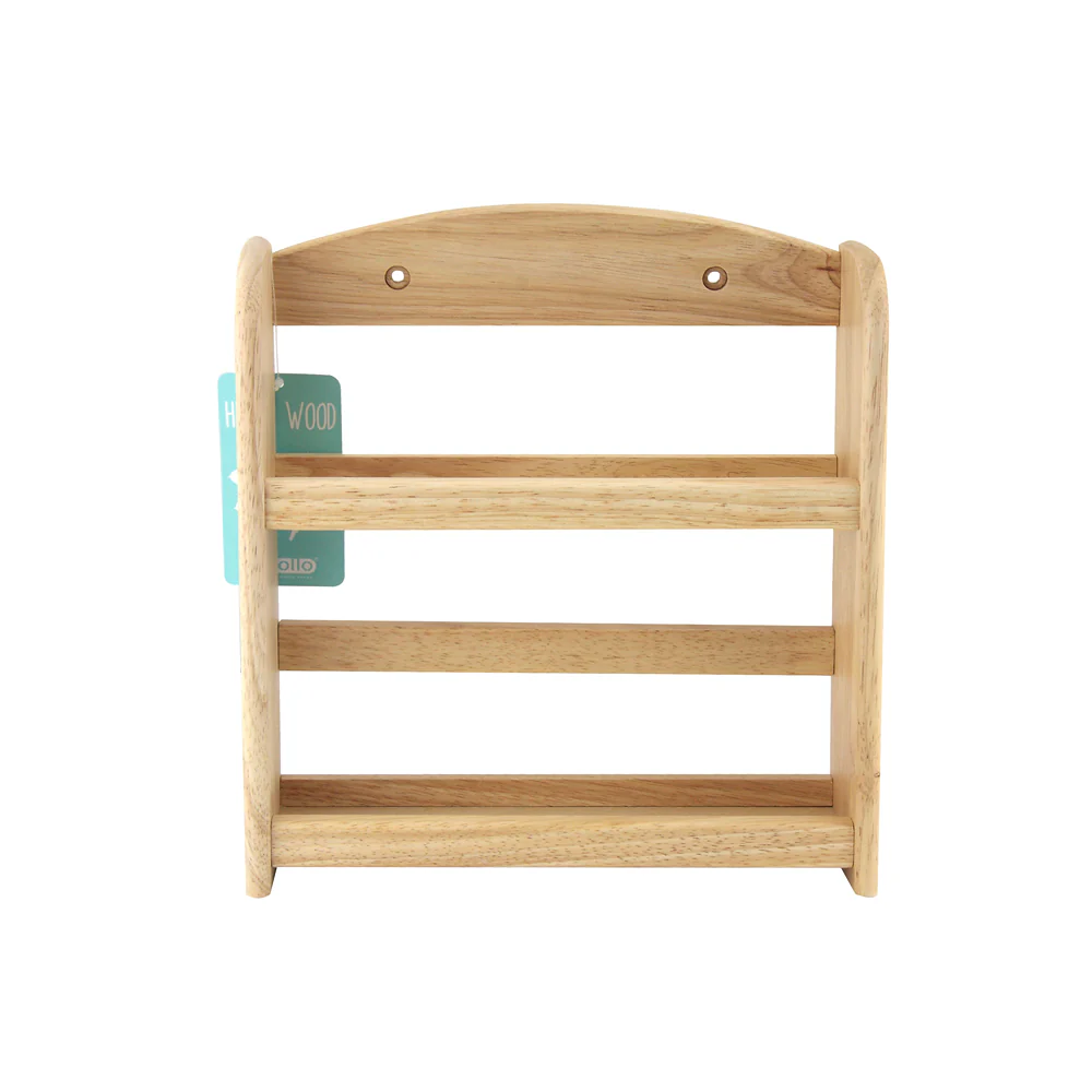 Apollo Natural Wood Wall-Mount Spice Rack | Three-Tier, Safety Rails