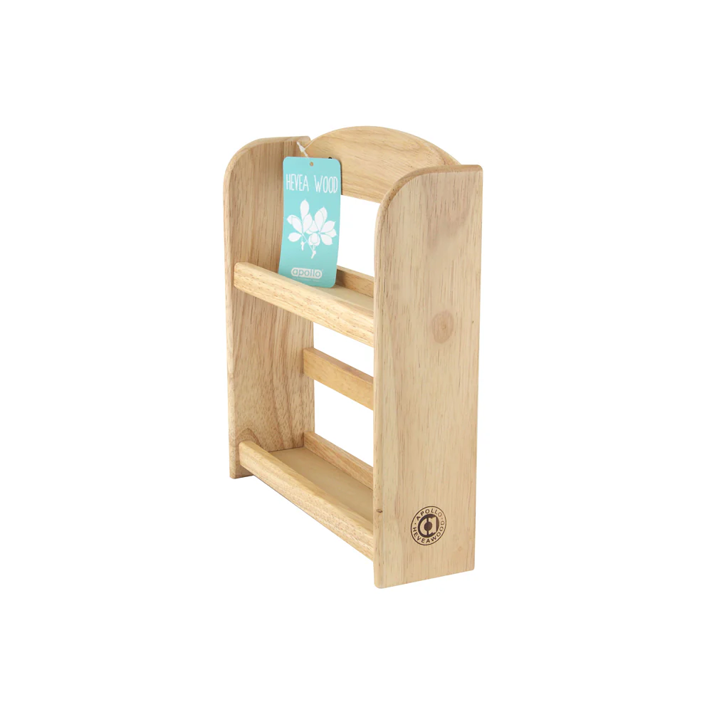 Apollo Natural Wood Wall-Mount Spice Rack | Three-Tier, Safety Rails - Image 2