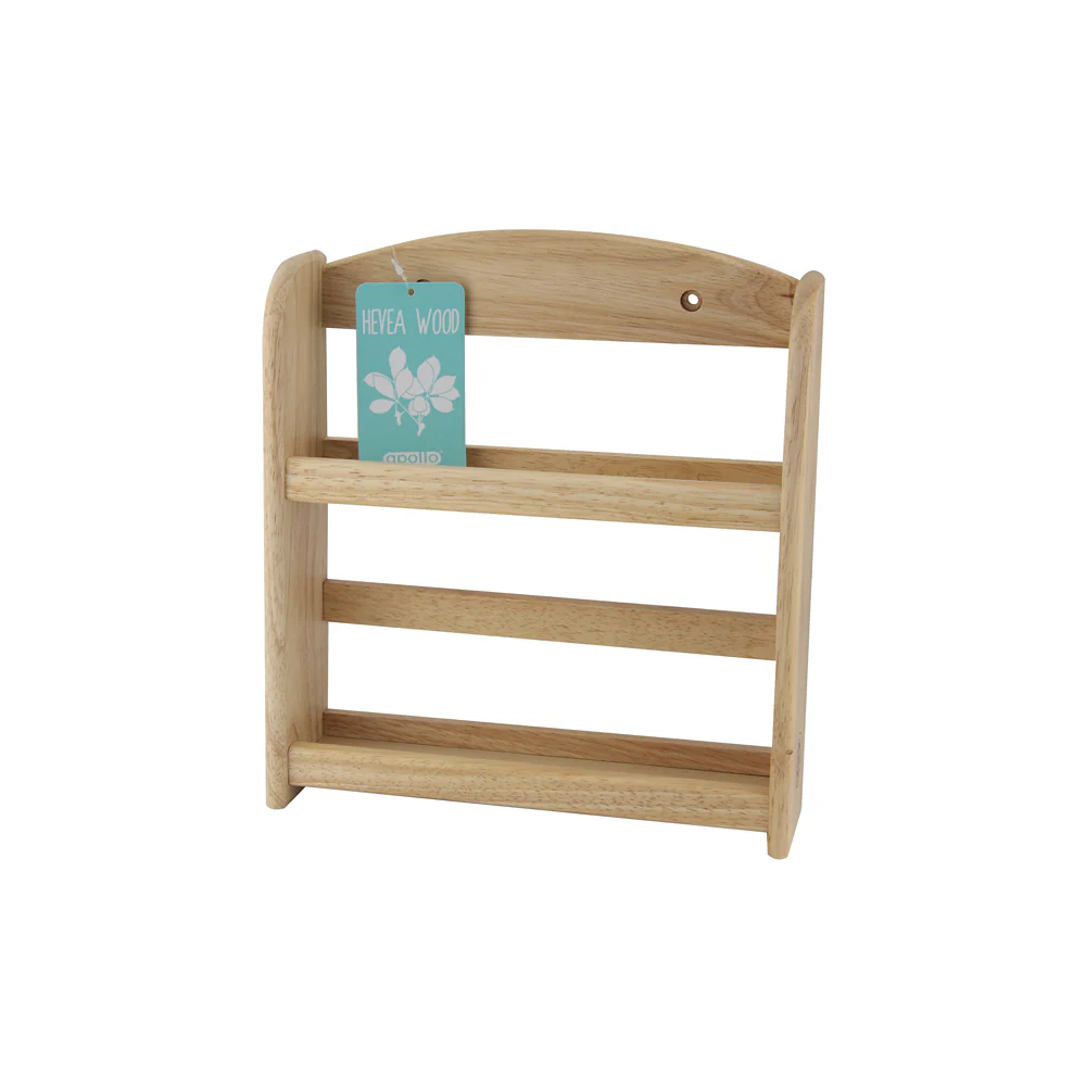 Apollo Natural Wood Wall-Mount Spice Rack | Three-Tier, Safety Rails - Image 3