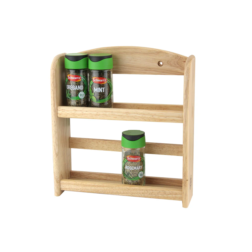 Apollo Natural Wood Wall-Mount Spice Rack | Three-Tier, Safety Rails - Image 4