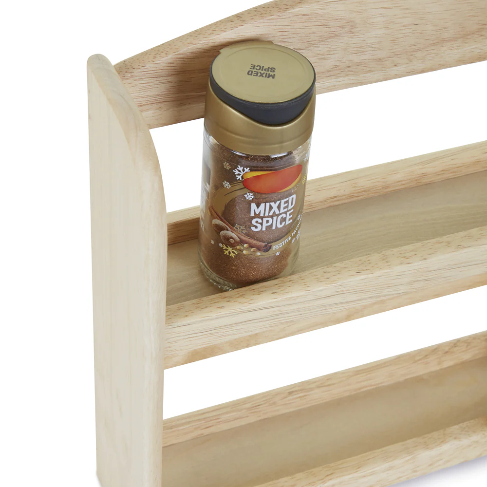 Apollo Natural Wood Wall-Mount Spice Rack | Three-Tier, Safety Rails - Image 5