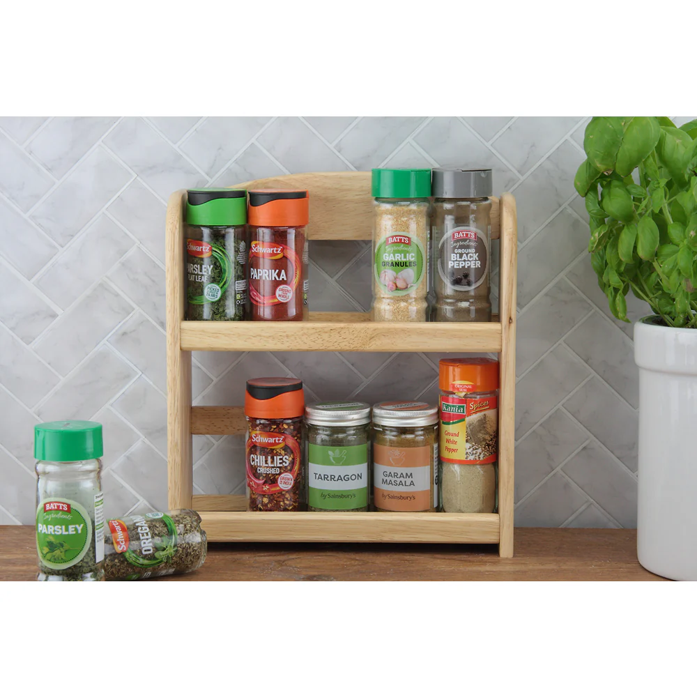 Apollo Natural Wood Wall-Mount Spice Rack | Three-Tier, Safety Rails - Image 6