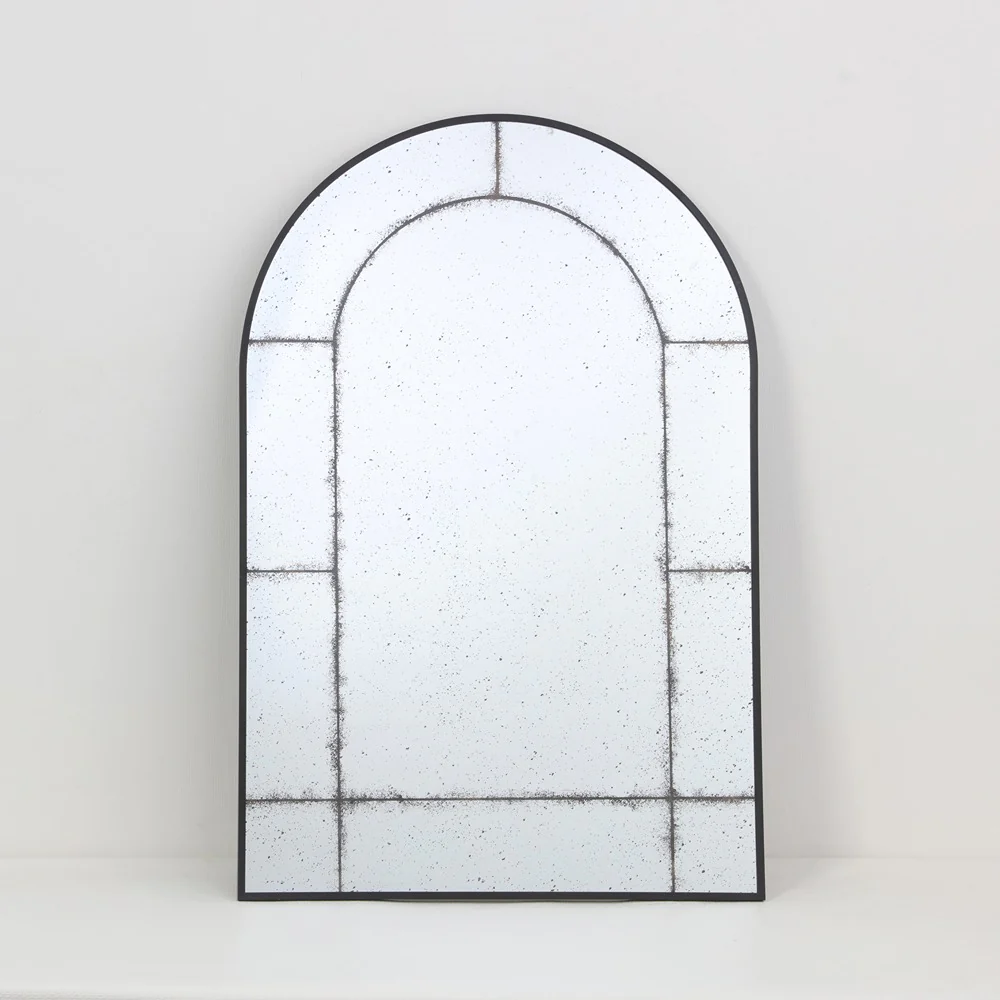 Arched Black Antiqued Aluminium Window Wall Mirror | 60 x 90cm - Image 3