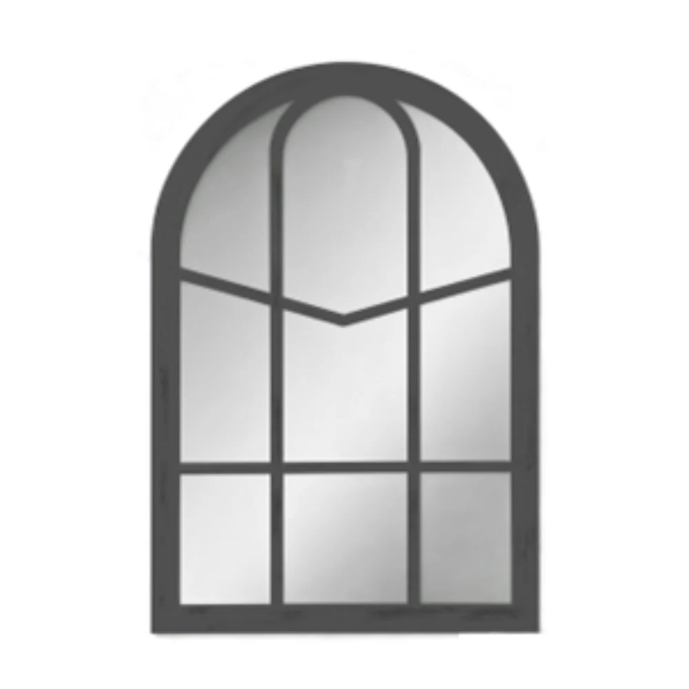 Arched Windowpane Wall Mirror | Black Frame, Divided Pane, 36 x 51cm