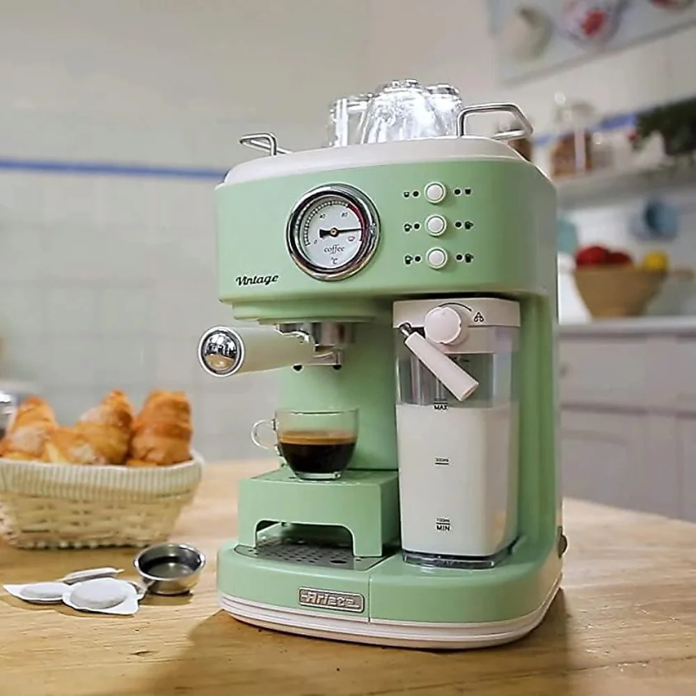 Ariete Vintage Green Espresso Coffee Machine | Pressure Gauge, Milk Frother - Image 5