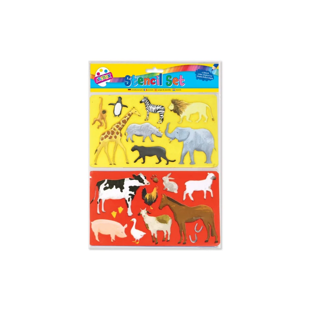 Artbox Animal Stencil Set | Pack of 2, Assorted Safari and Farm Designs