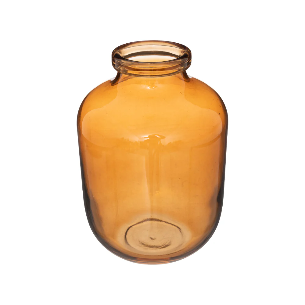 Atmosphera Amber Glass Decorative Vase | 28cm, Wide Mouth, Thick Rim