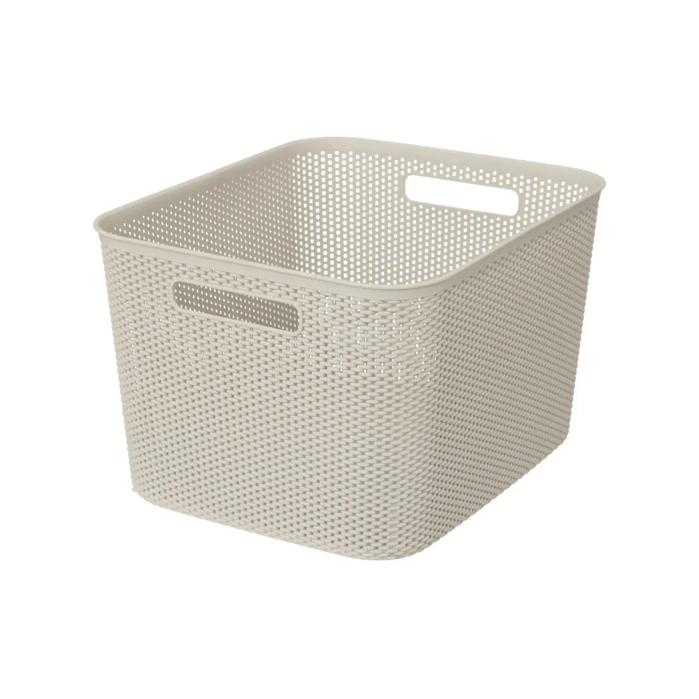 Atmosphera Crochet Linen Storage Basket | Beige, Rattan-Look, Size 19