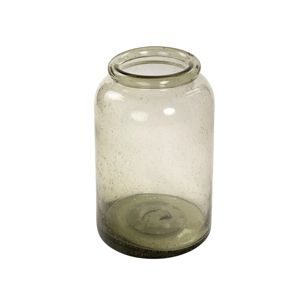 Atmosphera Cylindrical Textured Bubble Glass Vase | 21cm, Smoky Tint