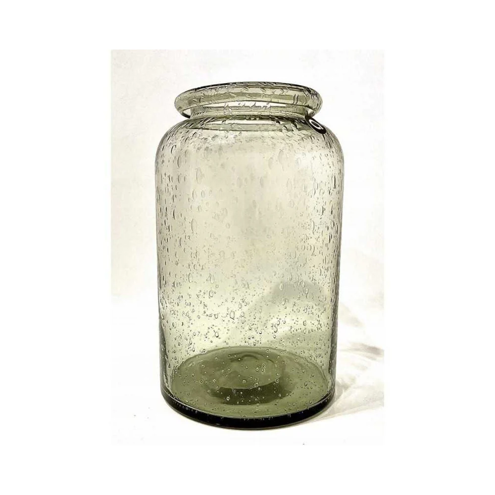Atmosphera Cylindrical Textured Bubble Glass Vase | 21cm, Smoky Tint - Image 2