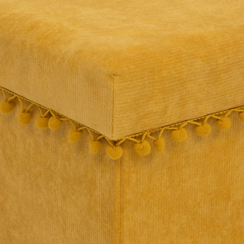 Atmosphera Foldable Storage Pouf | Ochre, Cushioned Lid, Pom-Pom Trim - Image 3