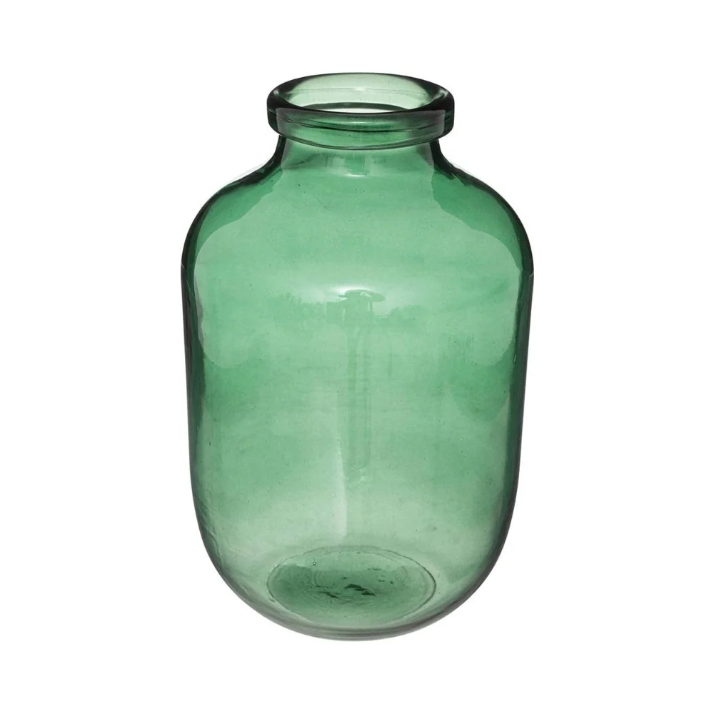 Atmosphera Green Tinted Glass Vase | 28cm, Wide Mouth, Apothecary Style