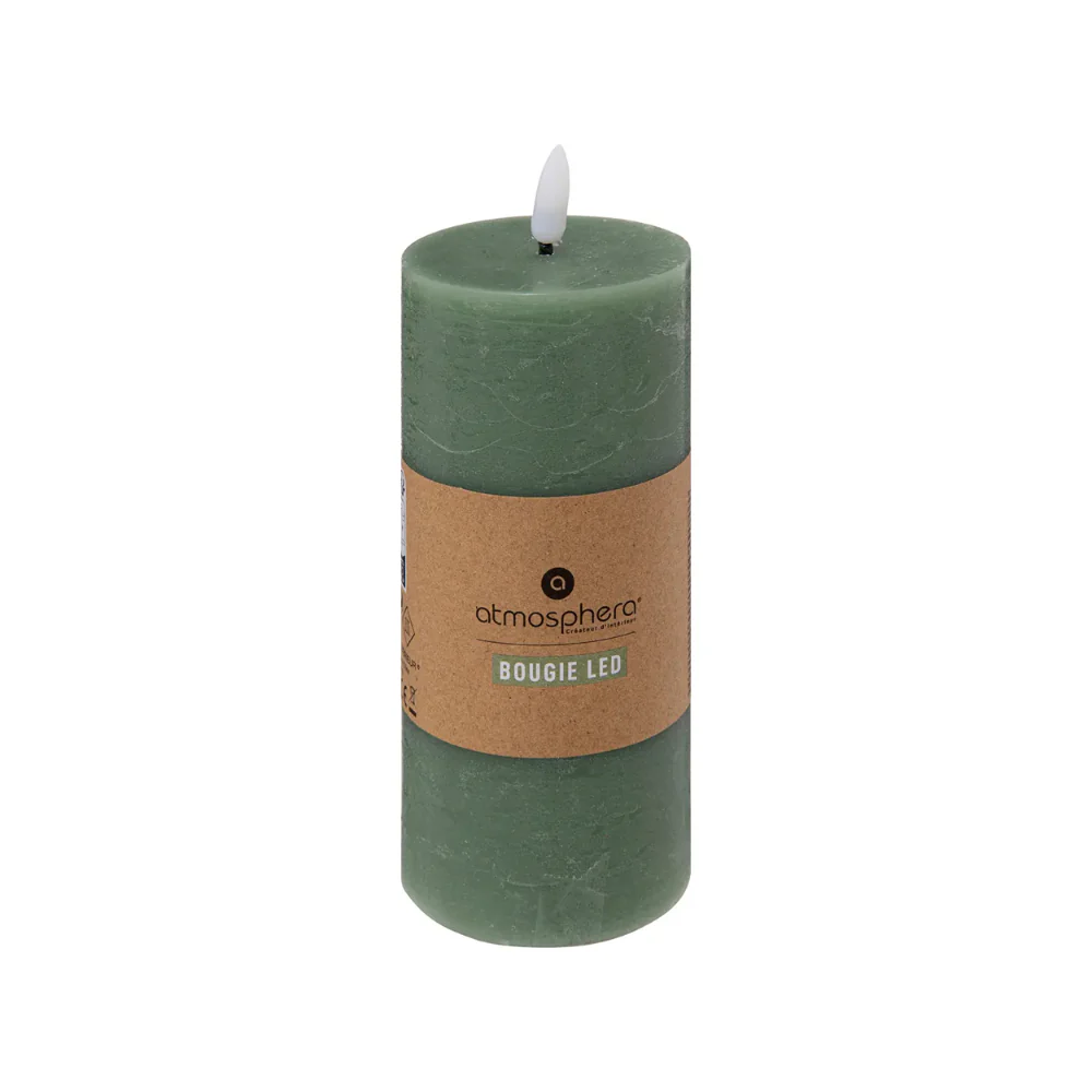 Atmosphera Molia Green LED Pillar Candle | Flameless, 7 x 18cm