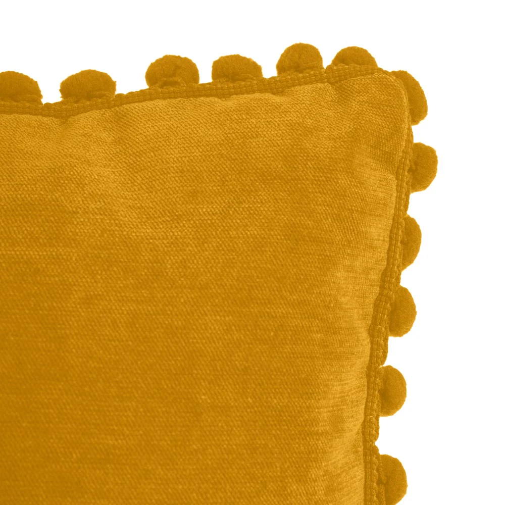 Atmosphera Ochre Tassel Cushion | Pom-Pom Fringe Trim, 40 x 40cm - Image 2