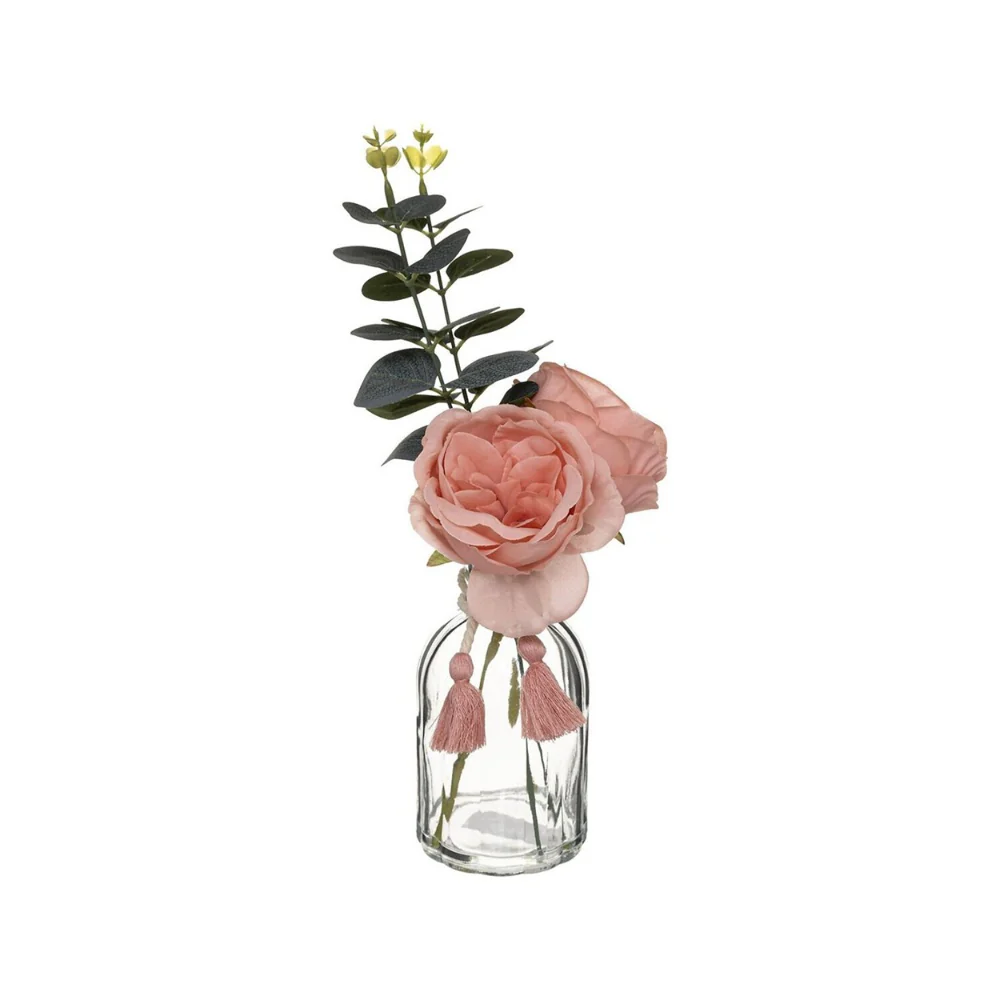 Atmosphera Pink Faux Flower Arrangement in Glass Vase | 30cm, Tassel
