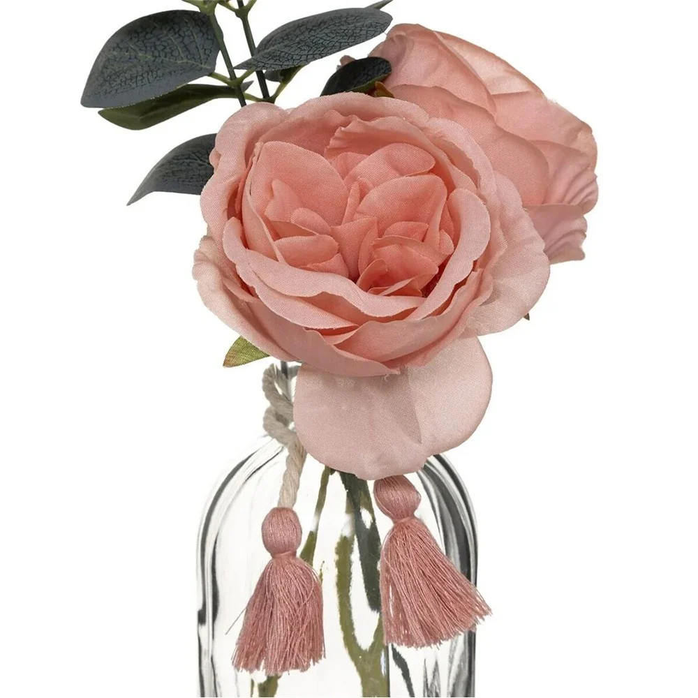 Atmosphera Pink Faux Flower Arrangement in Glass Vase | 30cm, Tassel - Image 4