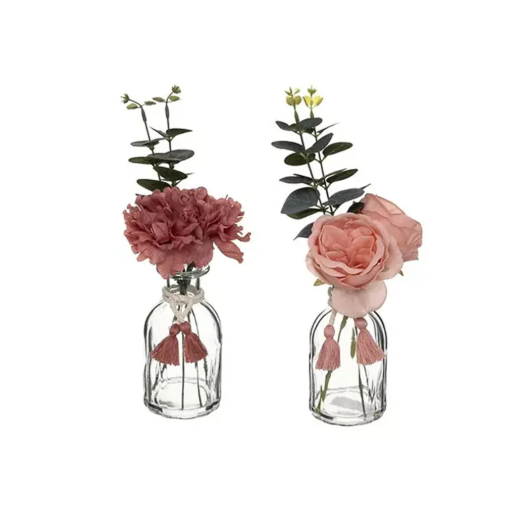 Atmosphera Pink Faux Flower Arrangement in Glass Vase | 30cm, Tassel - Image 5
