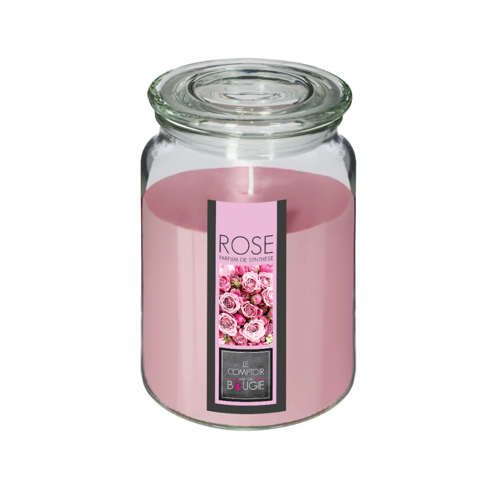Atmosphera Pink Rose Scented Tall Glass Candle Jar with Lid | 510g - Image 2