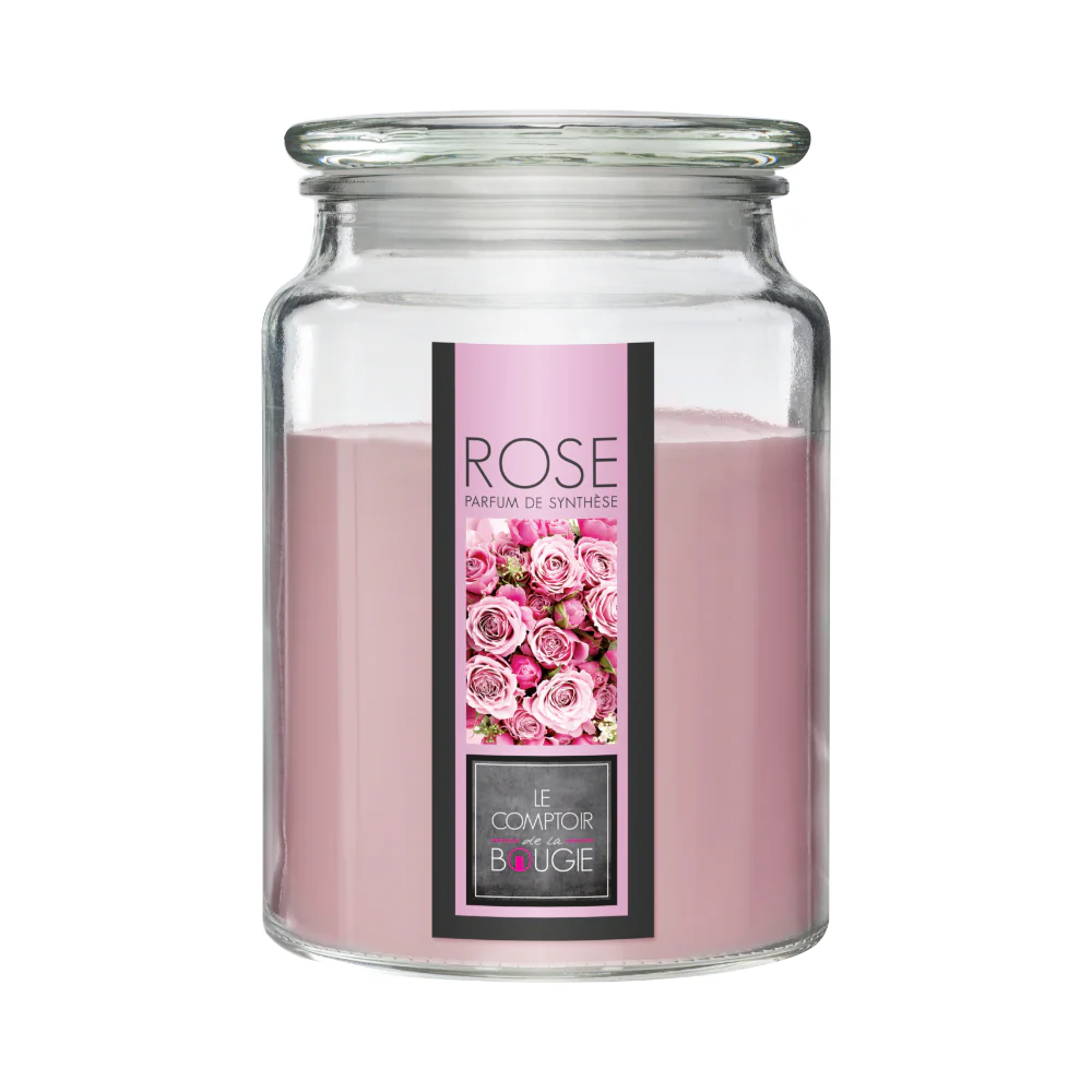 Atmosphera Pink Rose Scented Tall Glass Candle Jar with Lid | 510g - Image 3