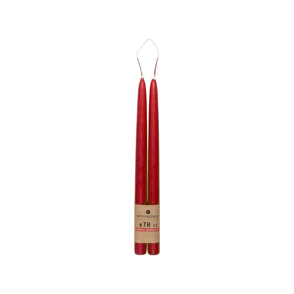 Atmosphera Red Taper Dinner Candles | 30cm, Pack of 2, 7+ Hour Burn Time