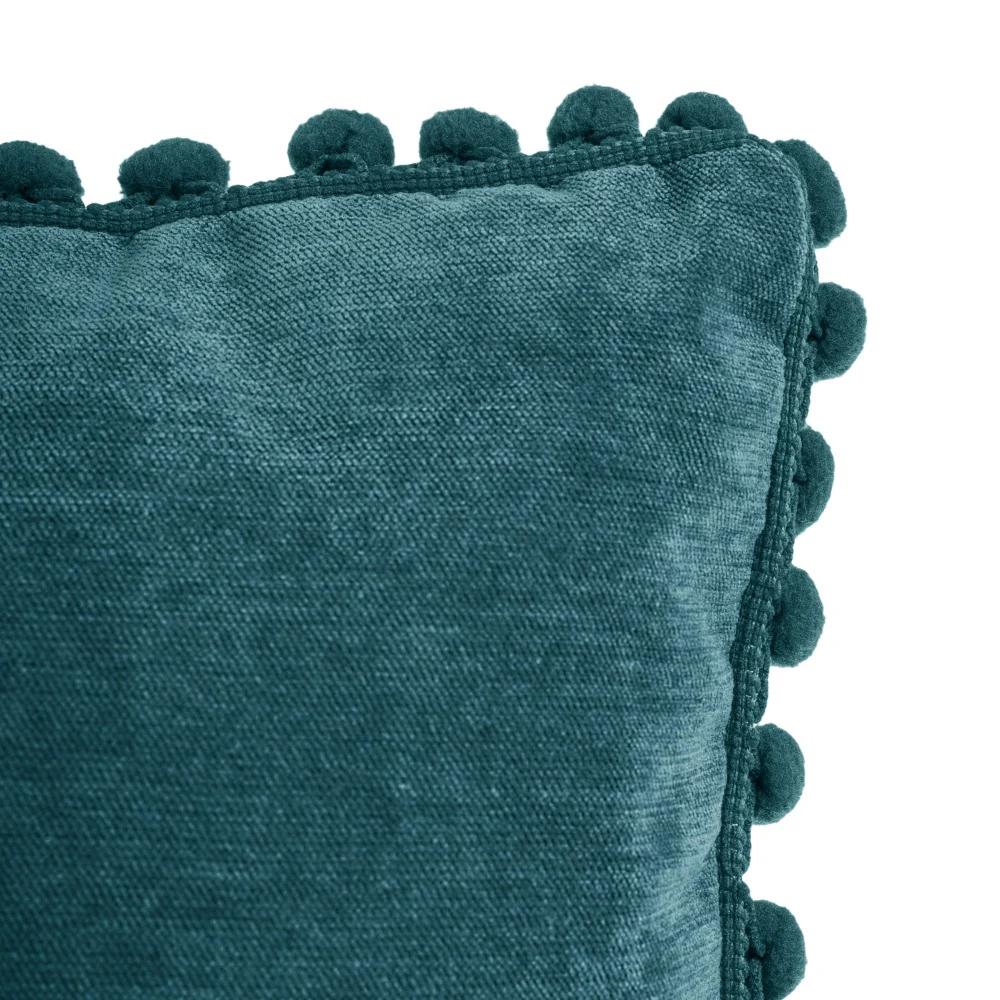 Atmosphera Teal Tassel Pom-Pom Trim Cushion | Soft-Touch, 40 x 40cm - Image 2