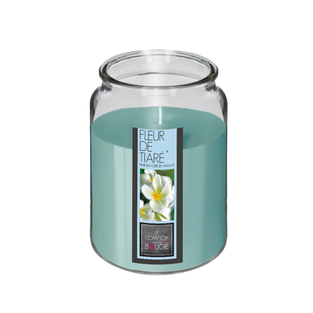 Atmosphera Tiaré Flower Scented Candle Jar with Lid | 510g, Teal