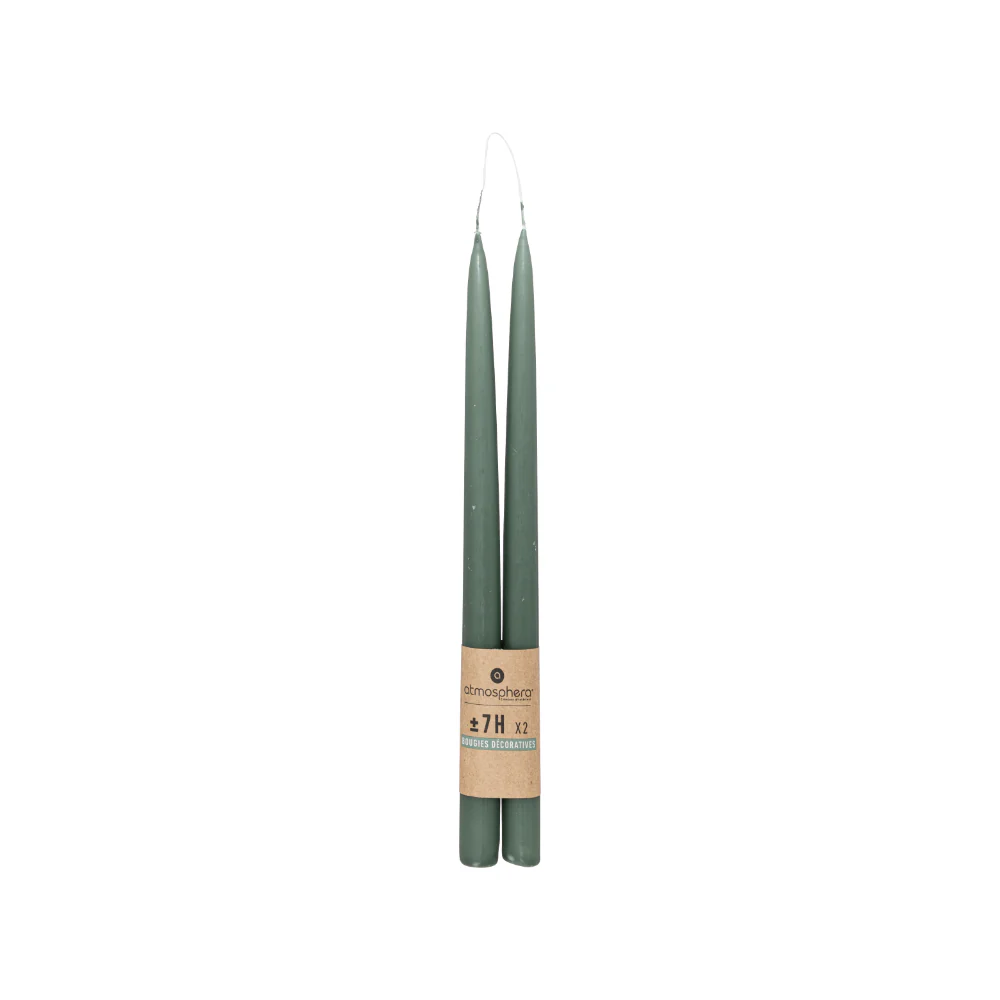 Atmosphera Twin Taper Dinner Candles | Pack of 2, 30cm, Sage Green - Image 2