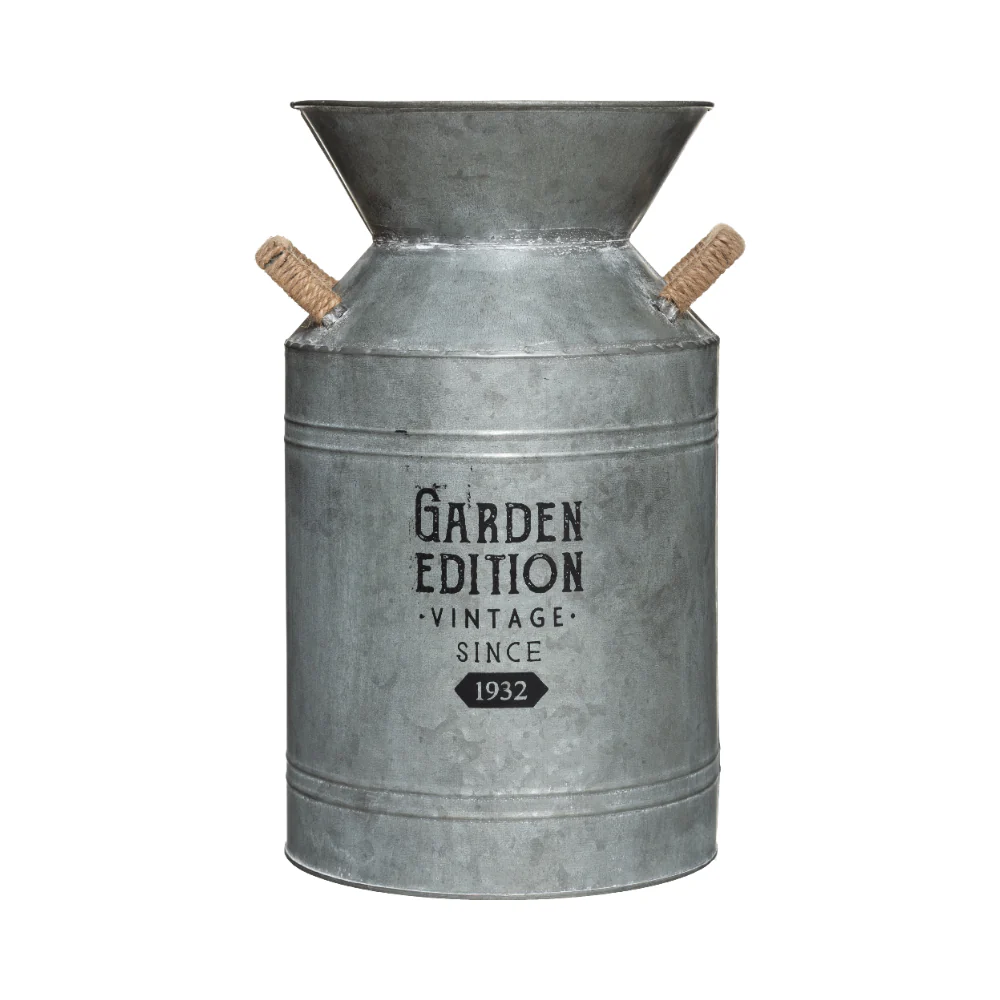 Atmosphera Vintage Metal Milk Can Vase | 37cm, Galvanised Grey - Image 2