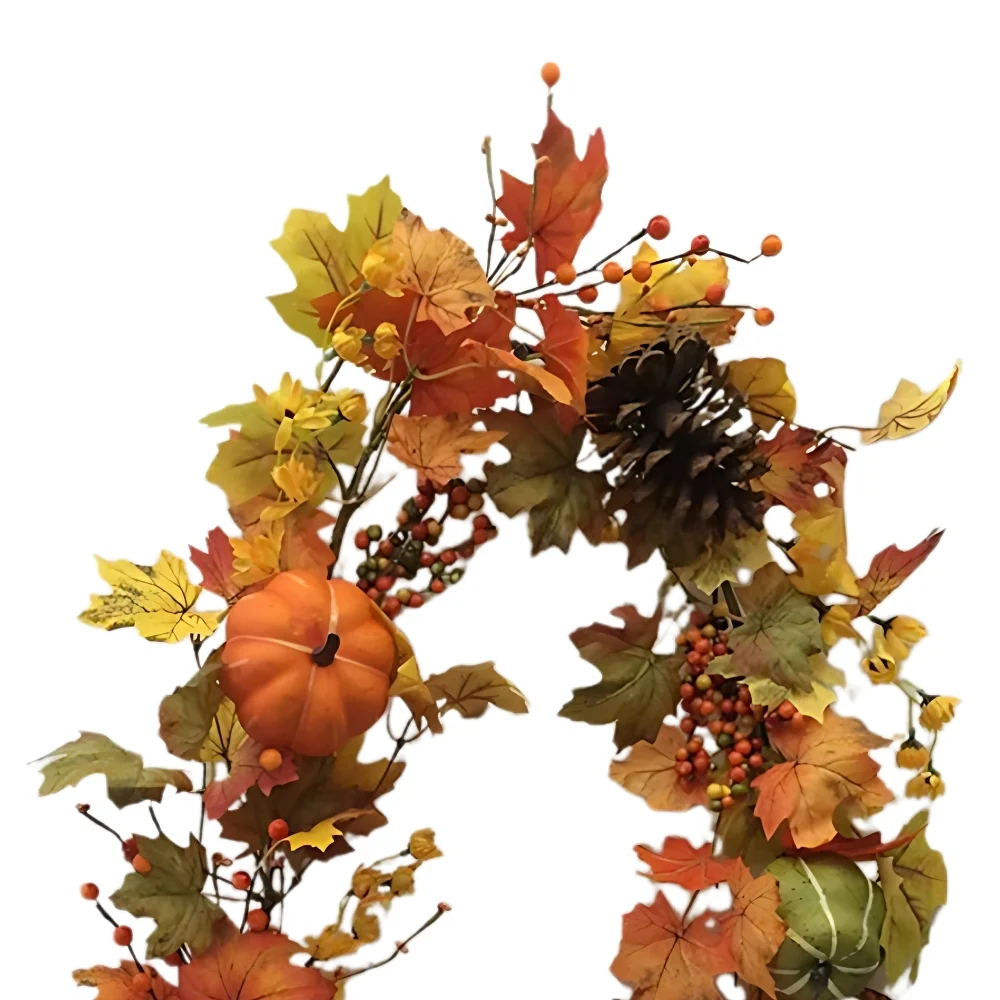 Autumn Collection Fall Leaves Pumpkin & Pine Cone Garland - Image 2